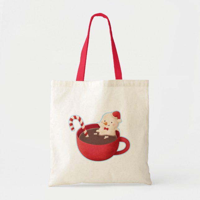 Cute Snowman Cosy in Hot Cocoa Christmas Tote (Front)