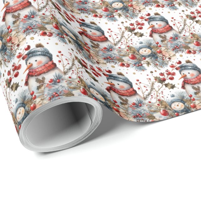 Cute Snowman Country Christmas Gift Wrap Wrapping  (Roll Corner)