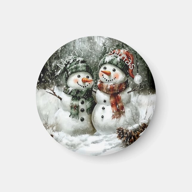 Cute Snowman Couple Christmas Magnet (Front)