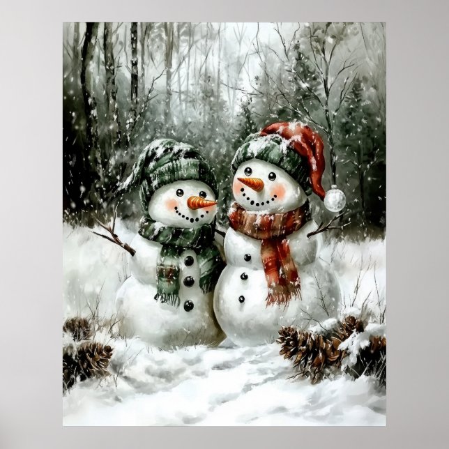 Cute Snowman Couple Christmas Wall Art (Front)