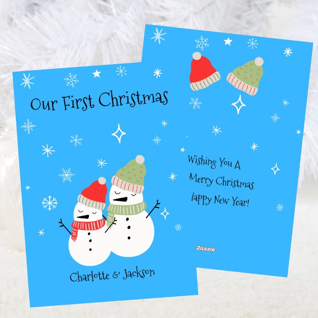 Cute Snowman Couple First Christmas Holiday Card (Cute Snowman Couple First Christmas Holiday)