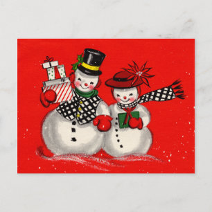 Cute Snowman Couple Holiday Postcard