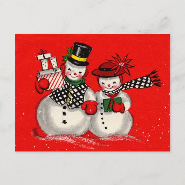 Cute Snowman Couple Holiday Postcard (Front)