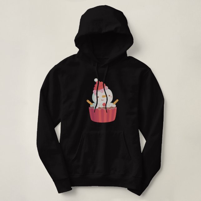 Cute Snowman Cupcake Funny Hoodie (Design Front)