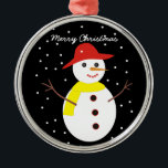 Cute snowman custom Christmas ornament<br><div class="desc">Cute snowman custom Christmas ornament featuring an adorable snowman with red hat,  yellow scarf,  button eyes and sticks.</div>