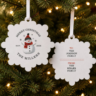 Cute Snowman Custom Christmas Tree Decoration Card