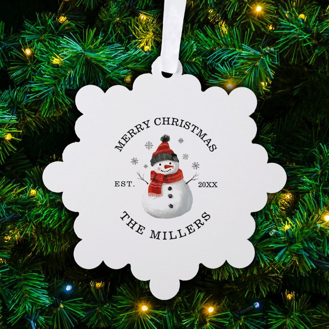 Cute Snowman Custom Christmas Tree Decoration Card (Paper Merry Christmas Custom Snowman Ornament)