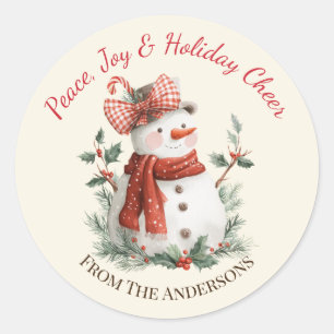 Cute Snowman Custom Holiday Classic Round Sticker