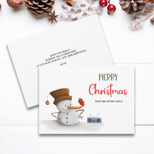 Cute Snowman Dance Radio Christmas Holiday Card