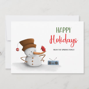 Cute Snowman Dancing Radio Christmas Holidays Holiday Card
