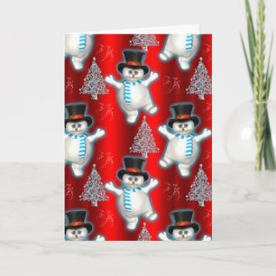 Cute Snowman Dancing Red Christmas Card