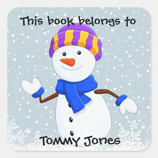 Cute Snowman Design Bookplate Sticker (Front)