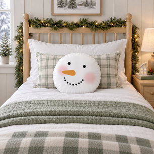 Cute Snowman Face Christmas Holiday Winter Round Cushion