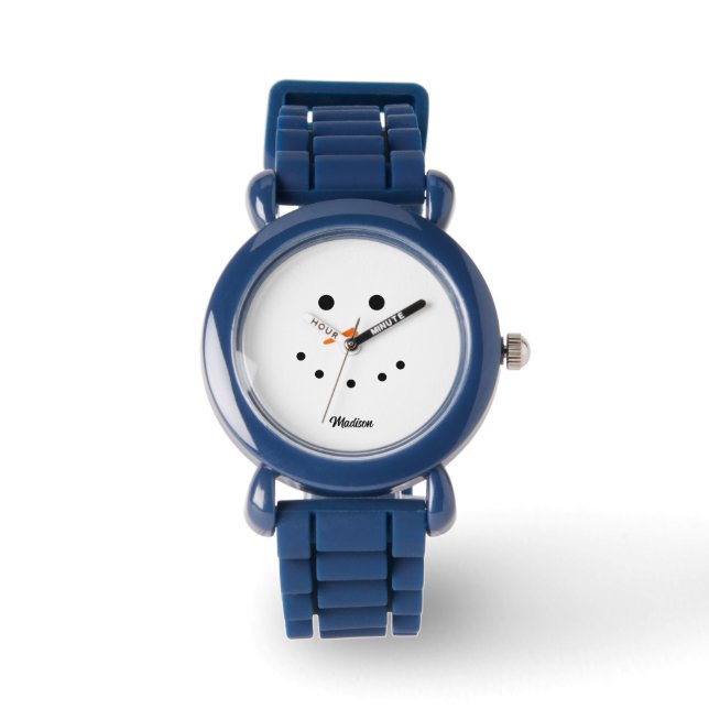 Cute Snowman Face Christmas Personalised Kids Watch (Front)