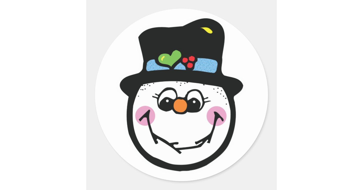 Cute Snowman Face Classic Round Sticker Uk