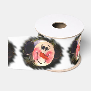 Cute Snowman Face Grosgrain Ribbon