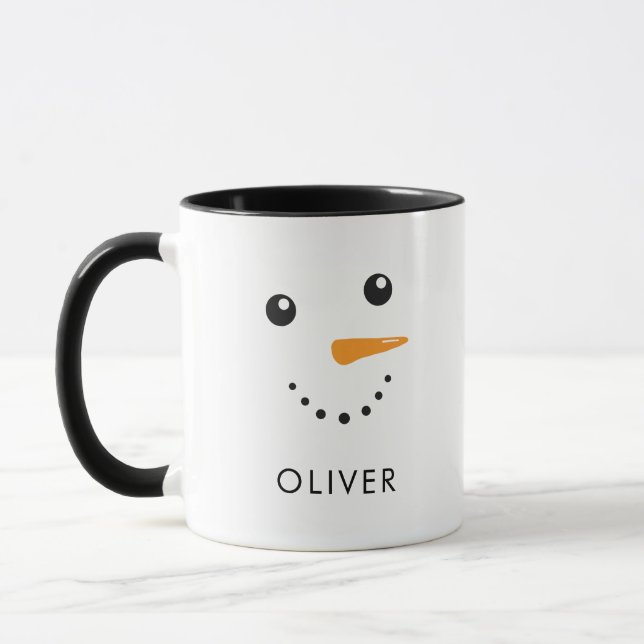 Cute Snowman Face Mug with Black Handle (Left)