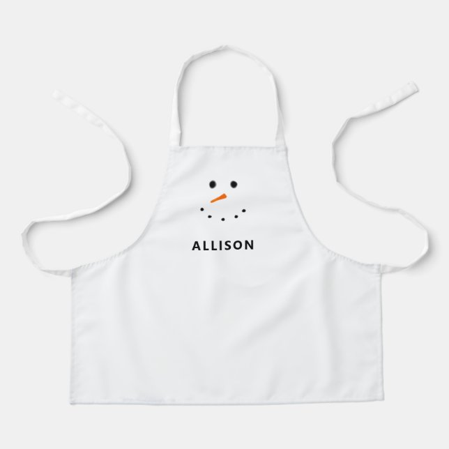 Cute Snowman Face Personalised Kids Apron (Front)