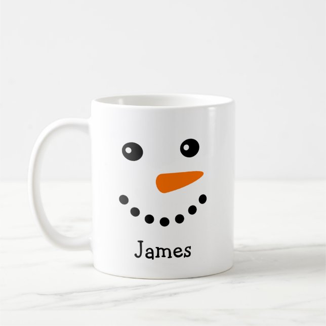 Cute Snowman Face Personalised Name Mug (Left)