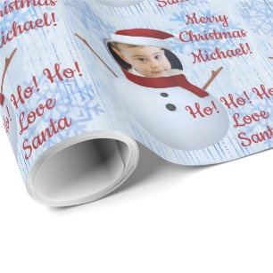 Cute Snowman Face Photo Template Christmas Xmas Wrapping Paper