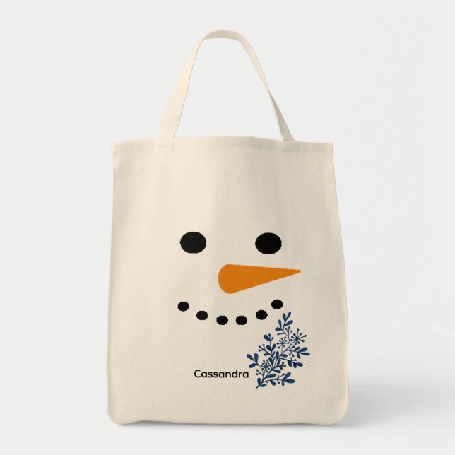 Cute Snowman Face Winter Christmas Gift Tote Bag (Front)