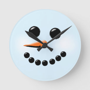 Cute Snowman Face Winter Holiday Snowmen Round Clock