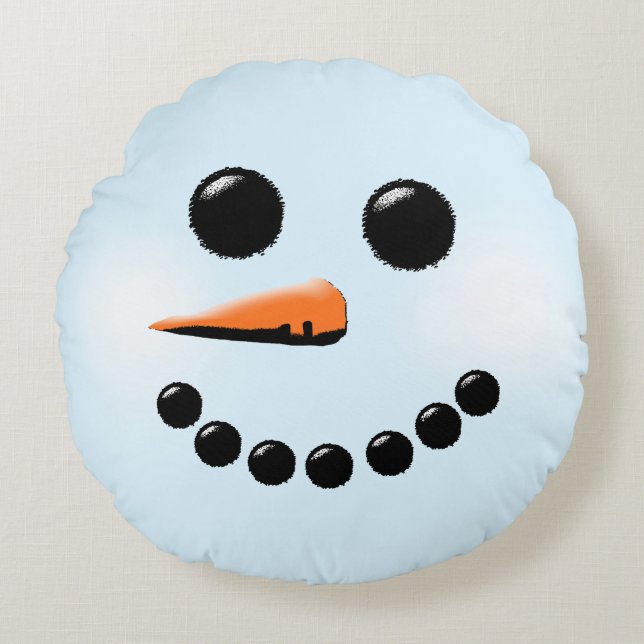Cute Snowman Face Winter Holiday Snowmen Round Cushion (Front)