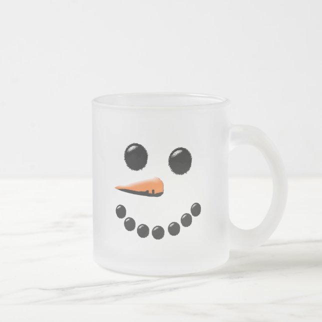 Cute Snowman Face Winter Holiday Snowmen Xmas Frosted Glass Coffee Mug (Right)