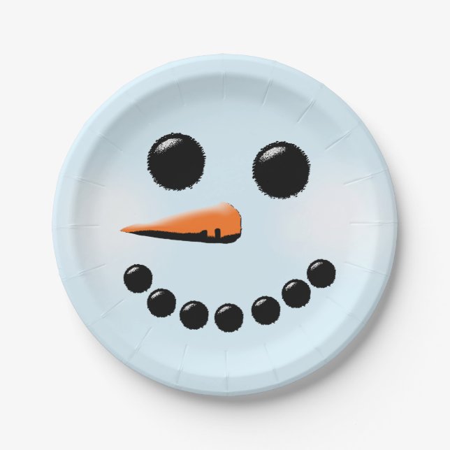 Cute Snowman Face Winter Holiday Snowmen Xmas Paper Plate (Front)