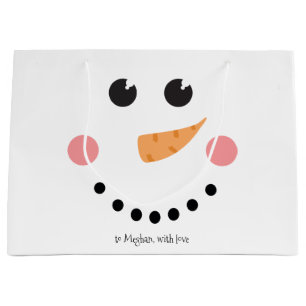Cute Snowman Face with custom name Large Gift Bag
