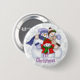 Cute Snowman Family Baby's 1st Christmas 6 Cm Round Badge