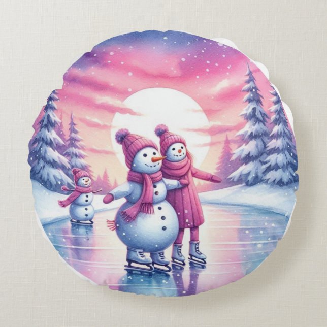 Cute Snowman Family Christmas Pillow (Front)