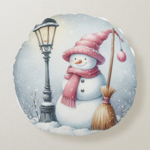 Cute Snowman Family Christmas Pillow
