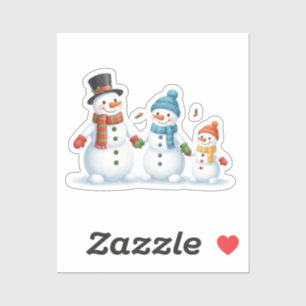 Cute Snowman Family Holding Hands Winter Holiday 