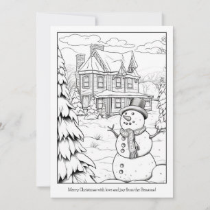 Cute Snowman Family Home Art Colouring Christmas Holiday Card
