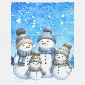 Cute snowman family in the snow fleece blanket