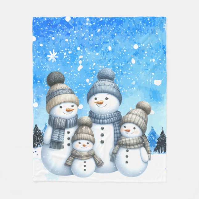 Cute snowman family in the snow fleece blanket (Front)