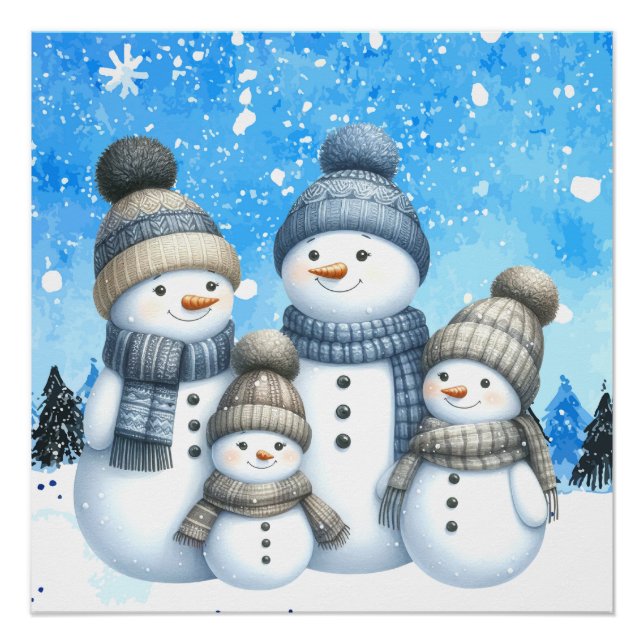 Cute snowman family in the snow poster (Front)
