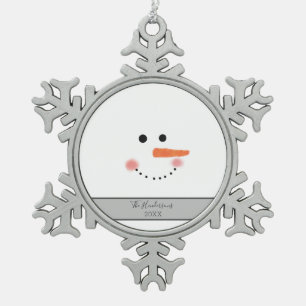 Cute Snowman Family Keepsake Personalised Snowflake Pewter Christmas Ornament