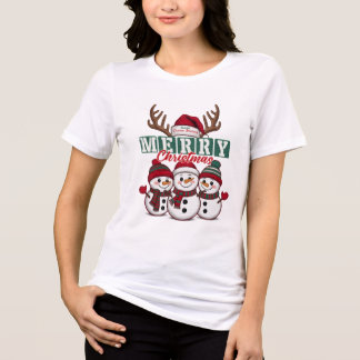 Cute Snowman Family Merry Christmas Winter Tri-Blend Shirt