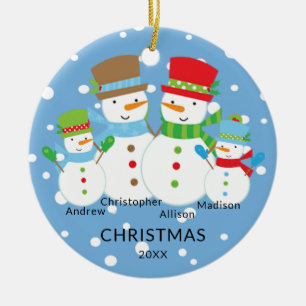 Cute Snowman Family of 4 Christmas Ornament