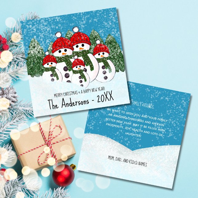 Cute Snowman Family of Five Holiday Card (Creator Uploaded)