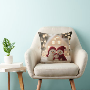 Cute Snowman Family Winter Christmas Cushion