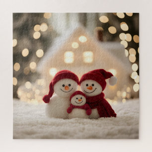 Cute Snowman Family Winter Christmas Jigsaw Puzzle