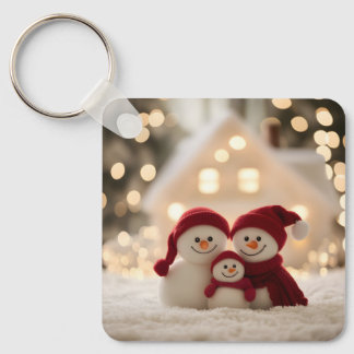 Cute Snowman Family Winter Christmas Key Ring
