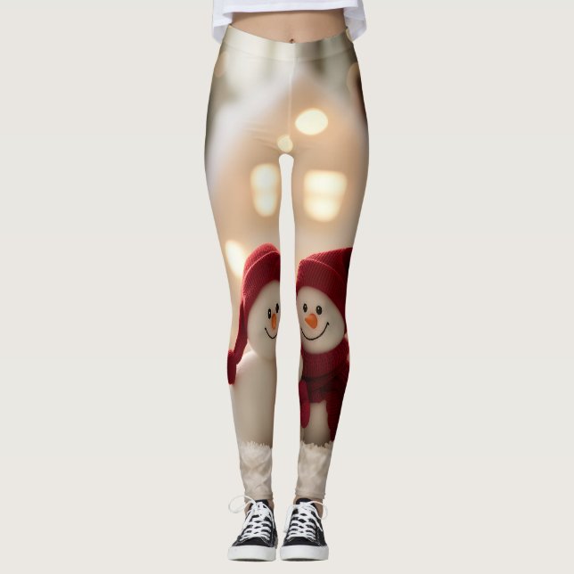 Cute Snowman Family Winter Christmas Leggings (Front)