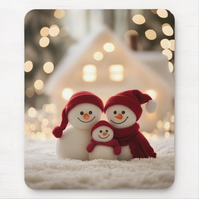 Cute Snowman Family Winter Christmas Mouse Mat (Front)