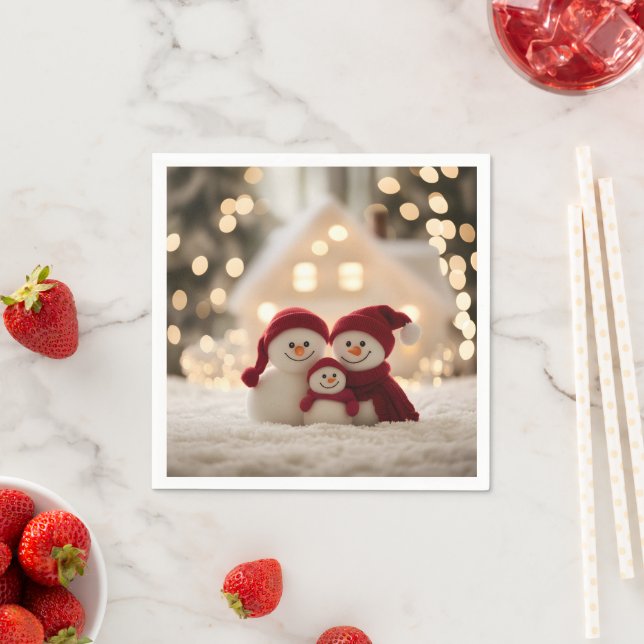 Cute Snowman Family Winter Christmas Napkin (Insitu)