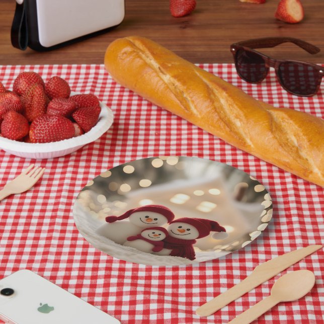 Cute Snowman Family Winter Christmas Paper Plate (Picnic)