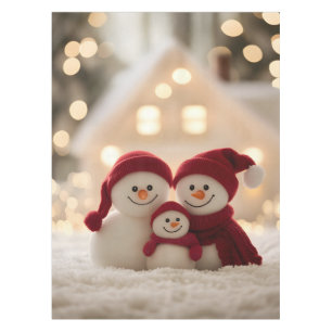 Cute Snowman Family Winter Christmas Tablecloth